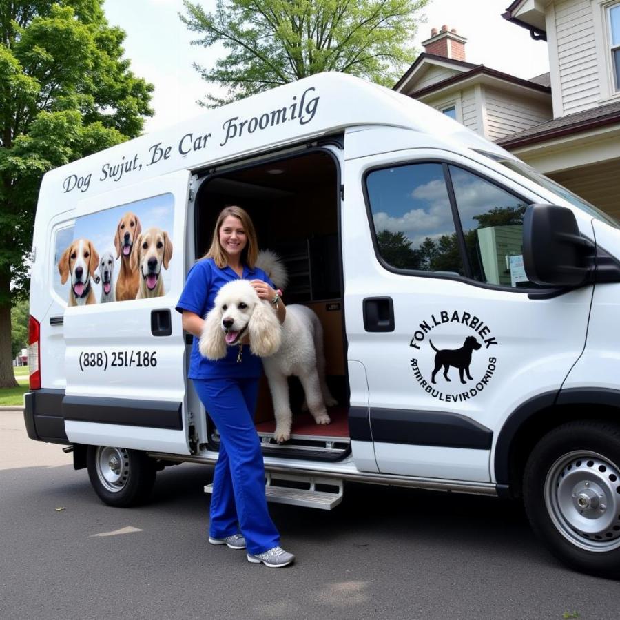 Modern Mobile Dog Grooming Van in Action