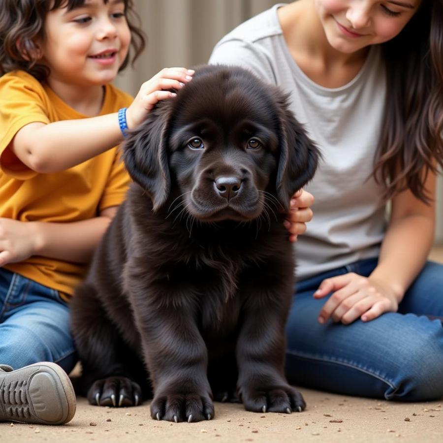 Newfoundland Dog Puppy with Family