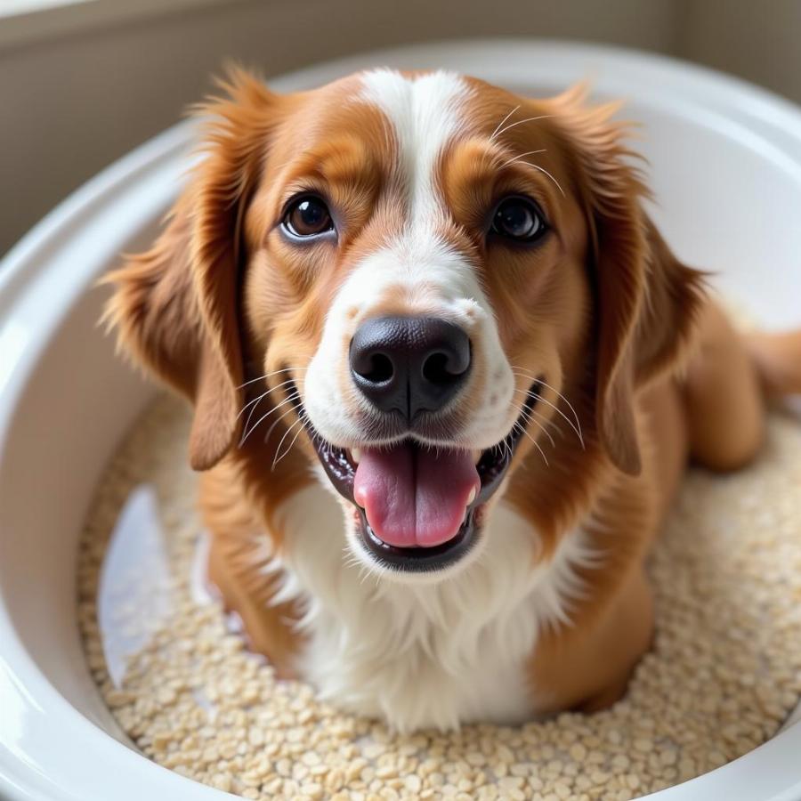 Dog Taking an Oatmeal Bath