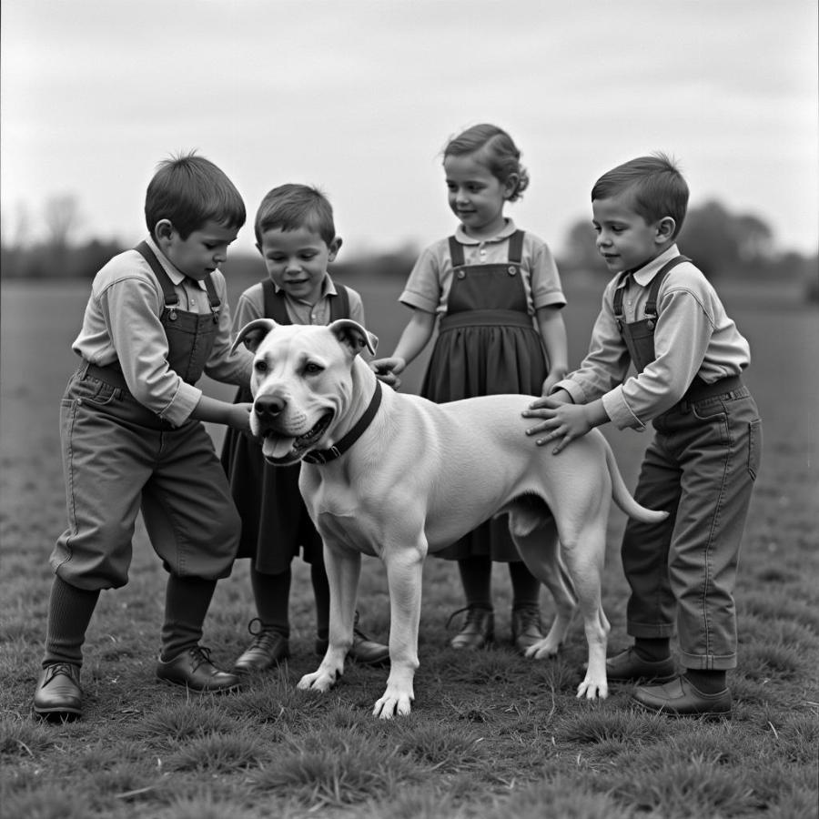 Vintage Photo of Pit Bull with Children