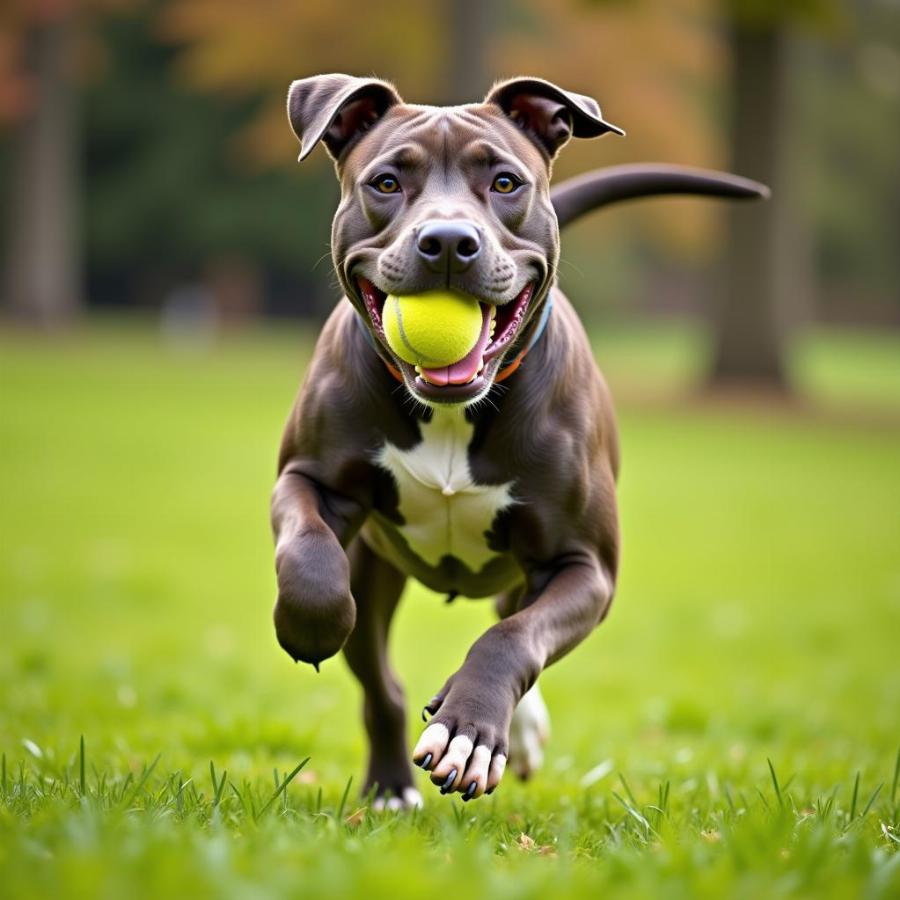 Happy Pitbull Enjoying Fetch