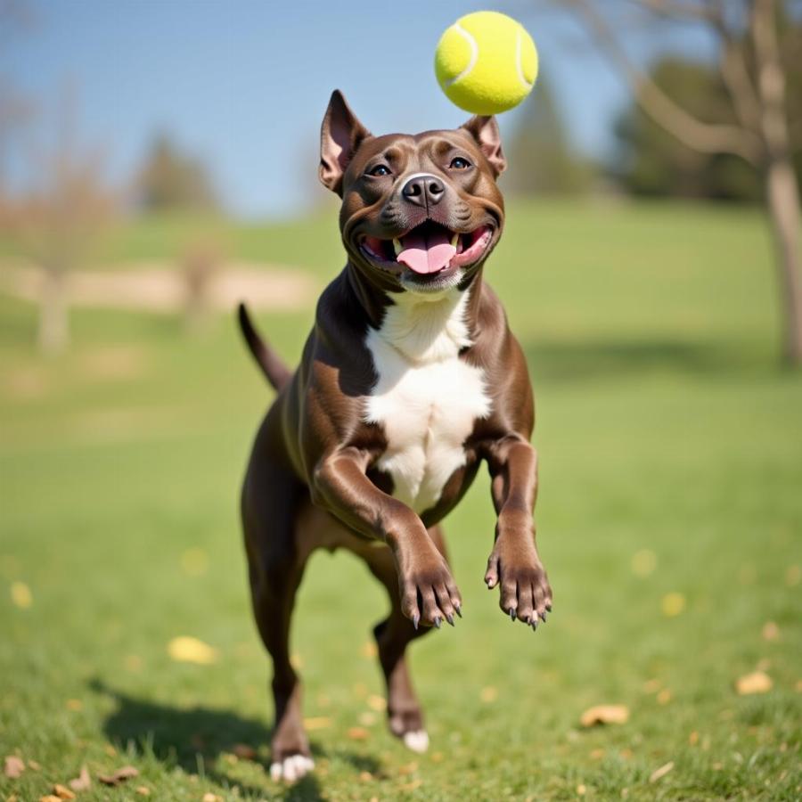 Pitbull Playing Fetch in the Park