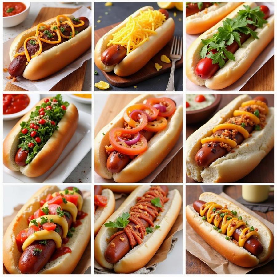 A colorful array of regional hot dog styles from across the US