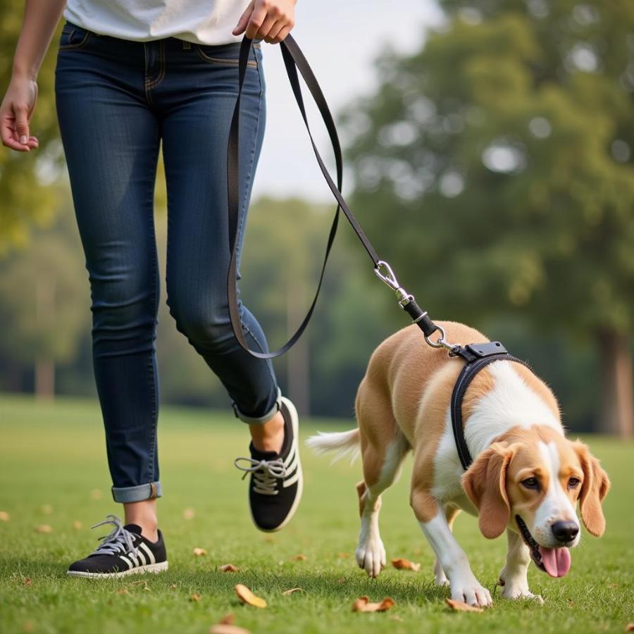 Dog leash tangled around legs