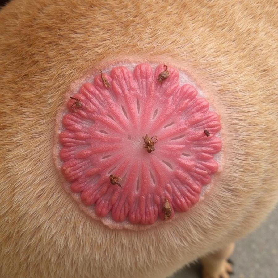 Close-up of ringworm on a dog's skin