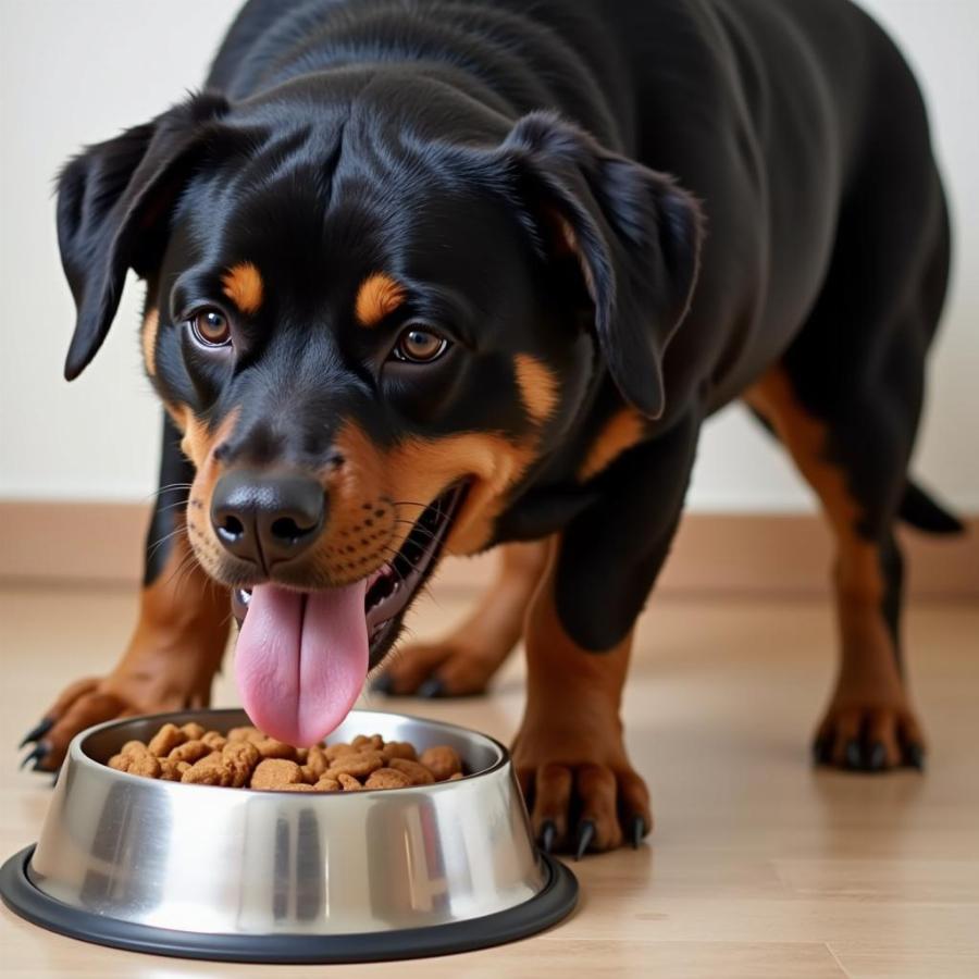 Rottweiler enjoying a meal