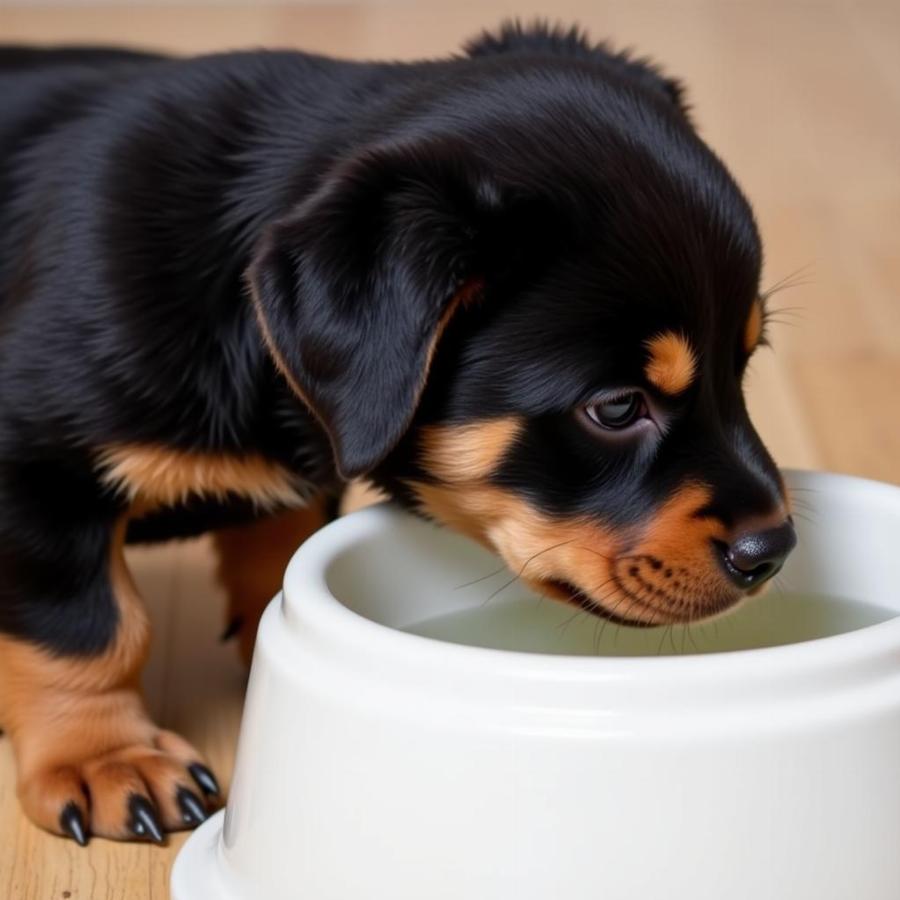 Rottweiler Puppy Drinking Water