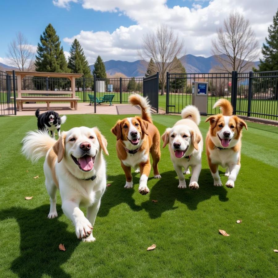 Dogs playing at a dog park in Sandy, UT