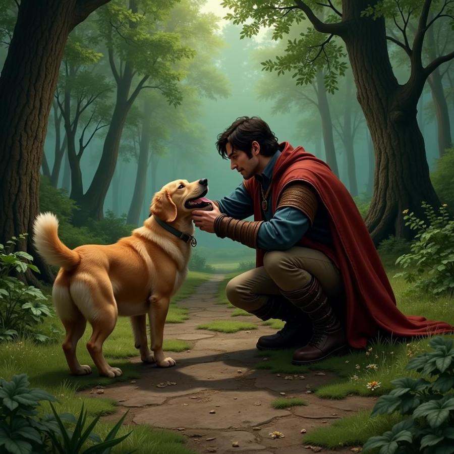 A Player Character Scratching a Dog in Baldur's Gate 3