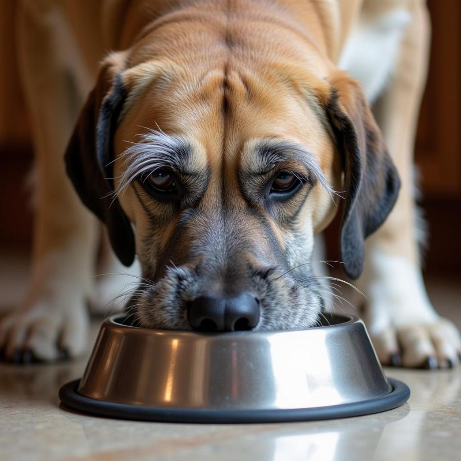 Senior Dog Eating from Bowl