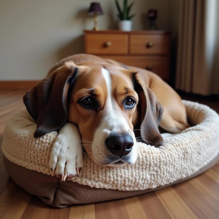 Senior Dog Resting in a Cozy Bed