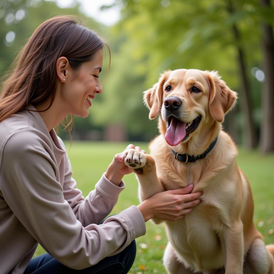 Senior Dog Shaking Hands