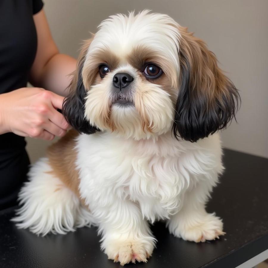 Shih Tzu Getting Groomed