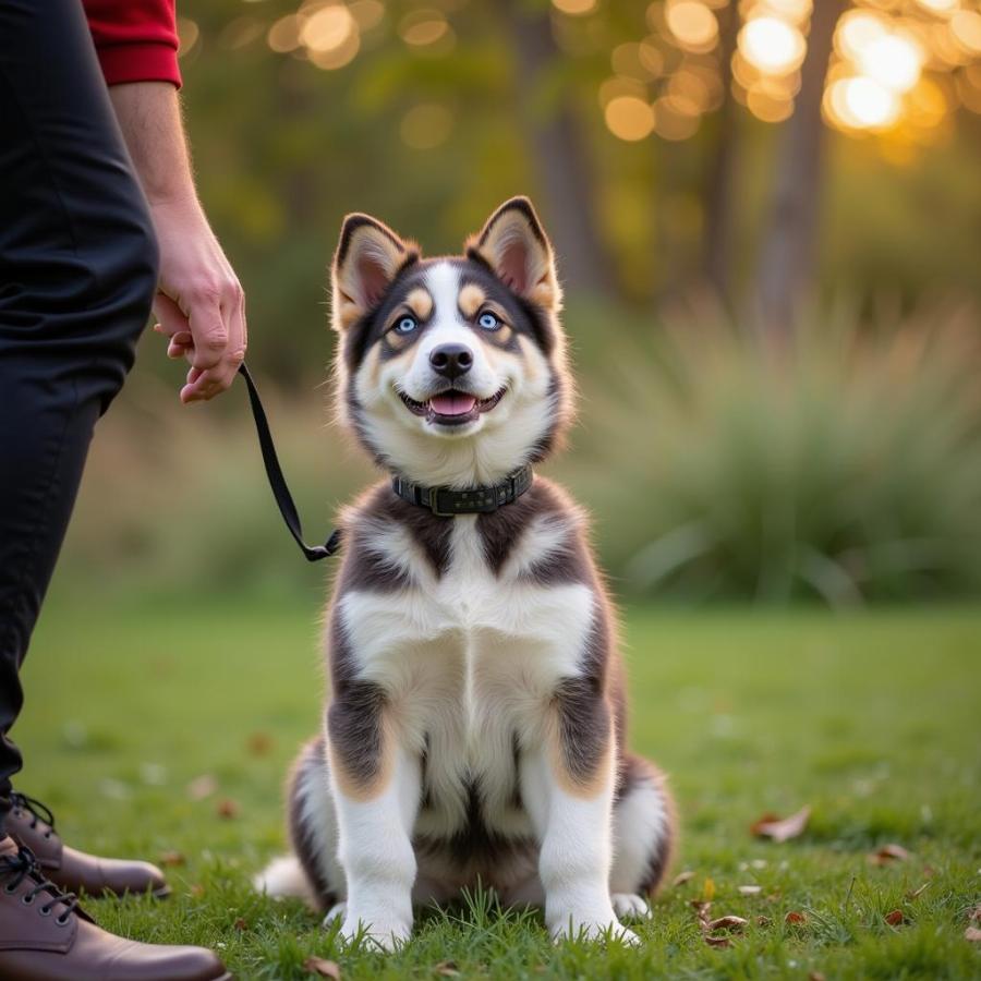 Siberian Husky Cattle Dog Mix Puppy Engaging in Obedience Training