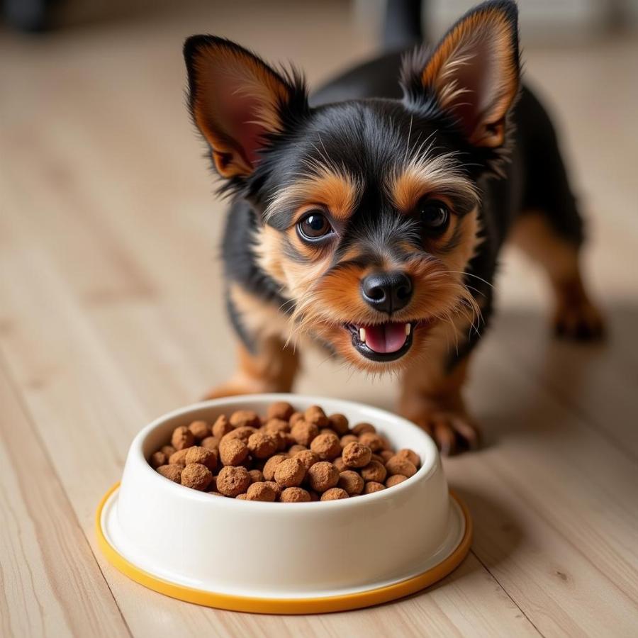 Small Dog Enjoying Kibble