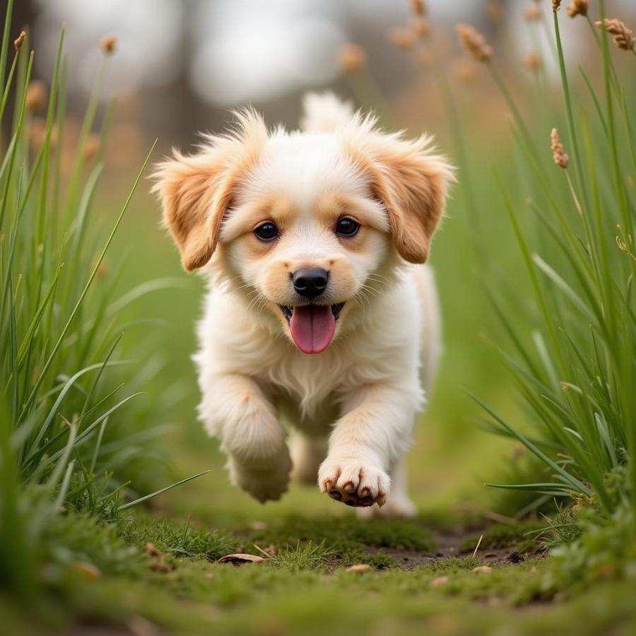 Small Dog Running Through Grass