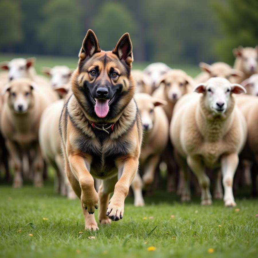 Swedish Vallhund Herding Sheep