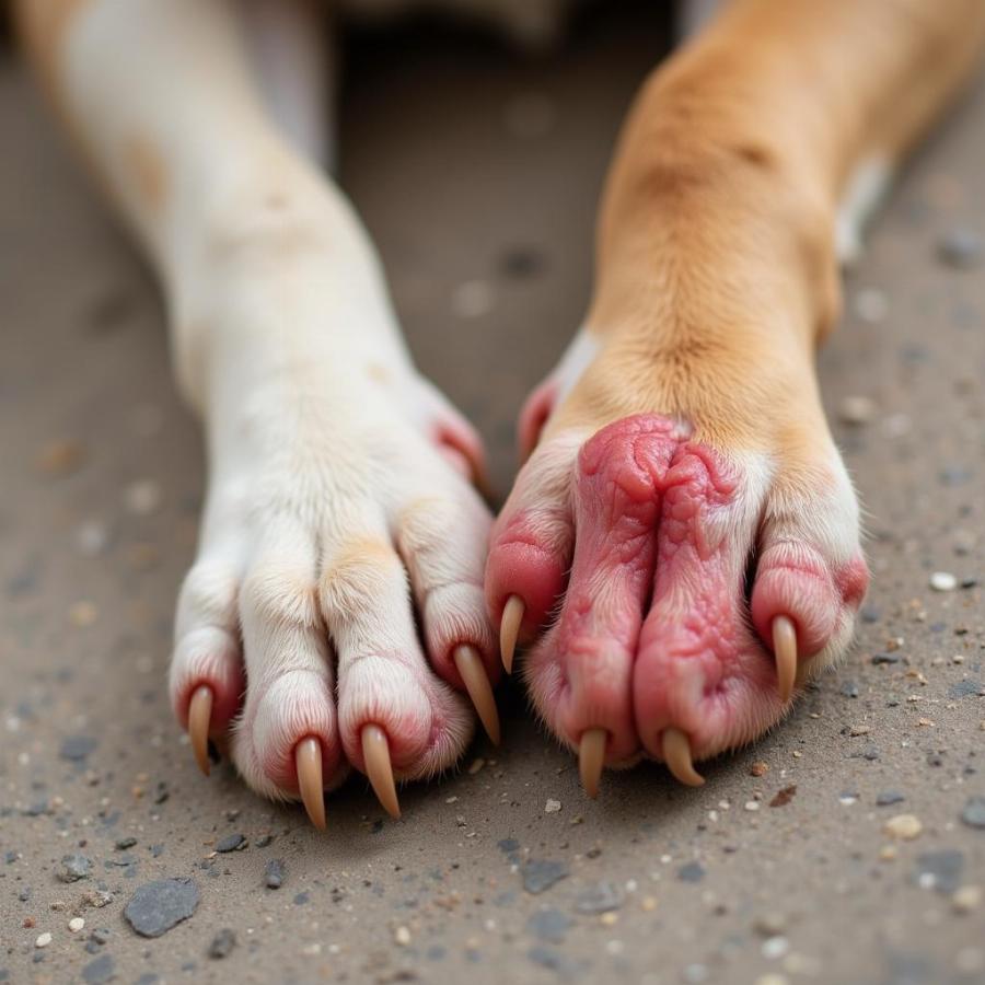 Dog with swollen paw from allergies