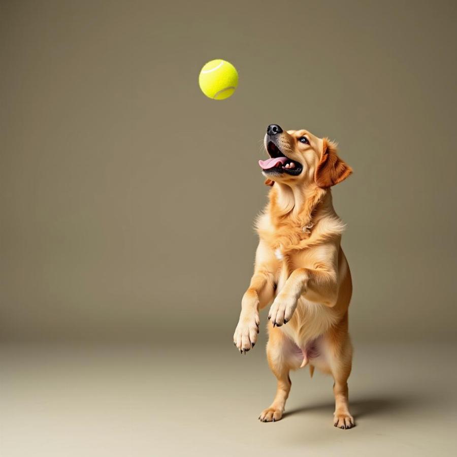 Dog playing fetch with a tennis ball