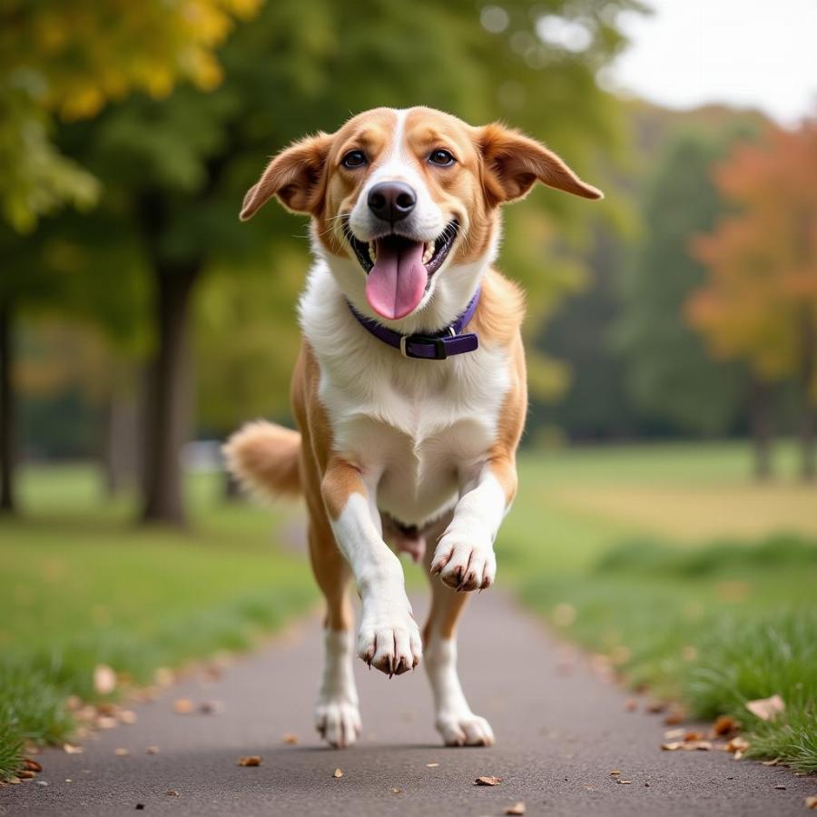 Three-legged dog running in the park