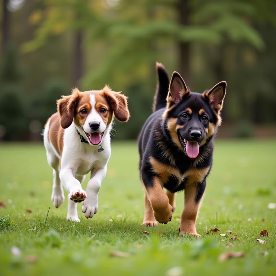 Two Dogs Playing in a Park