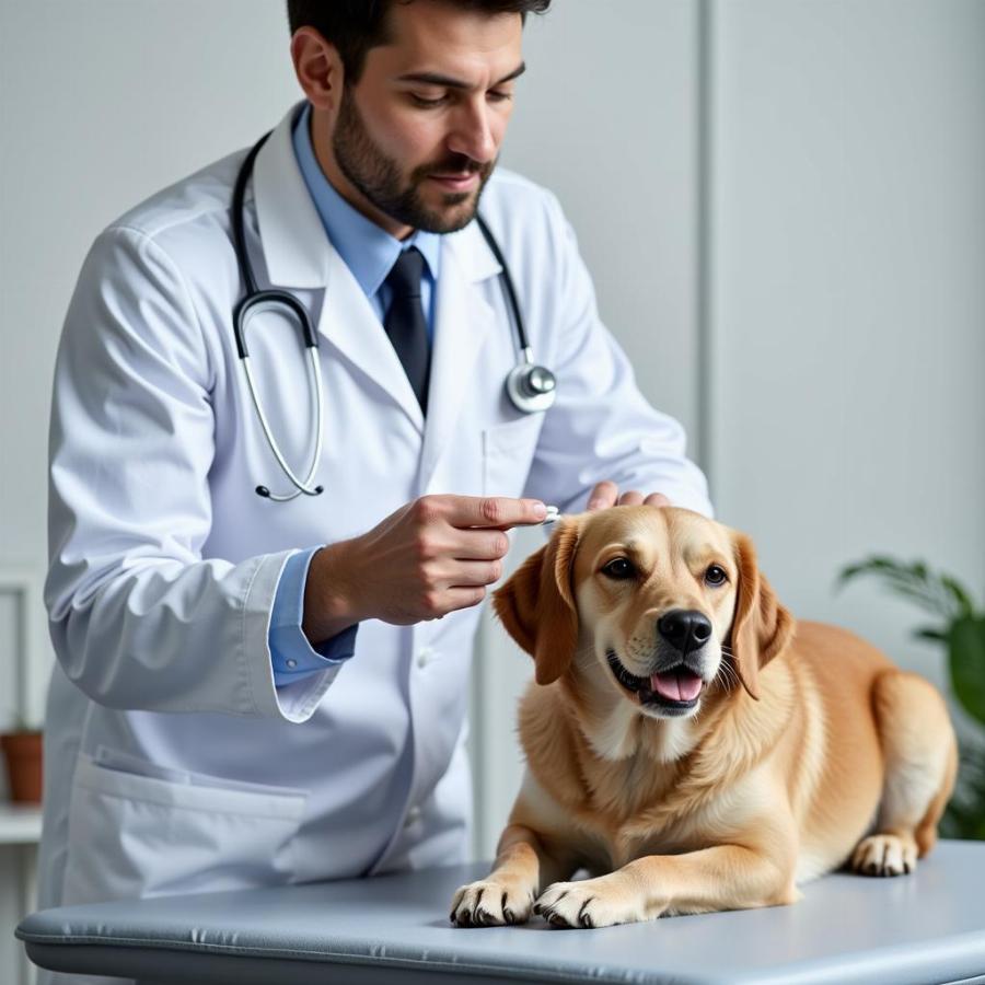 Veterinarian Examining a Dog