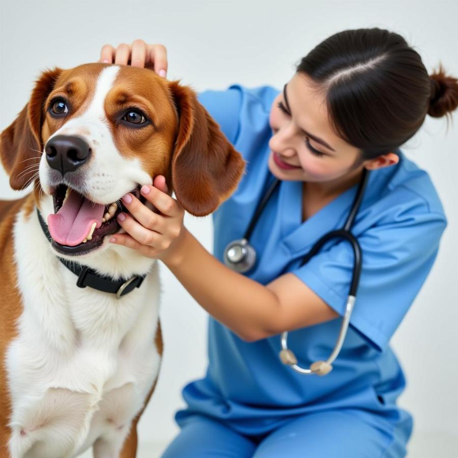 Veterinarian examining a dog