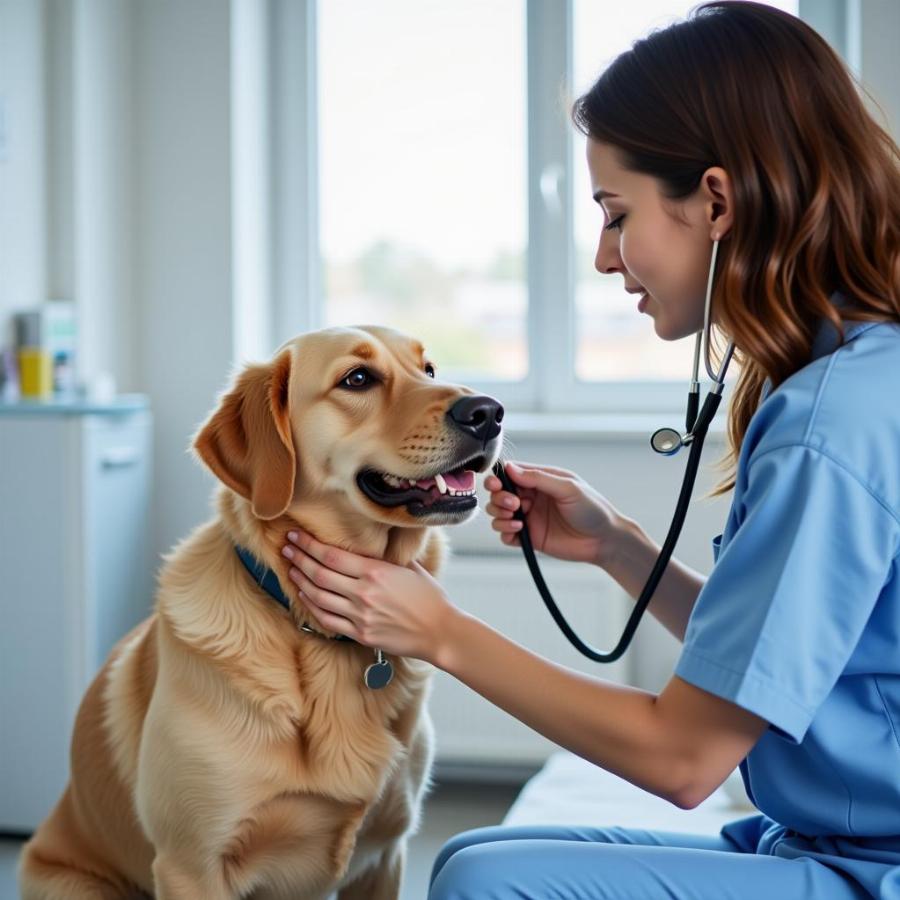 Veterinarian Examining a Dog with a Stethoscope