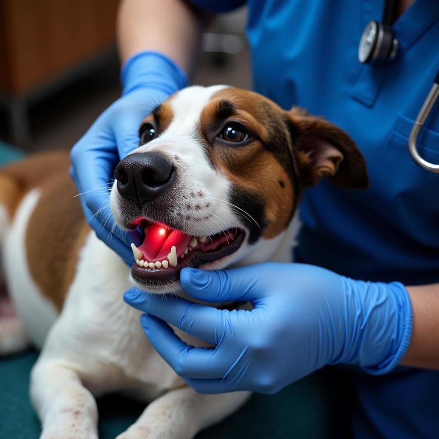 Veterinarian Examining a Dog's Mouth