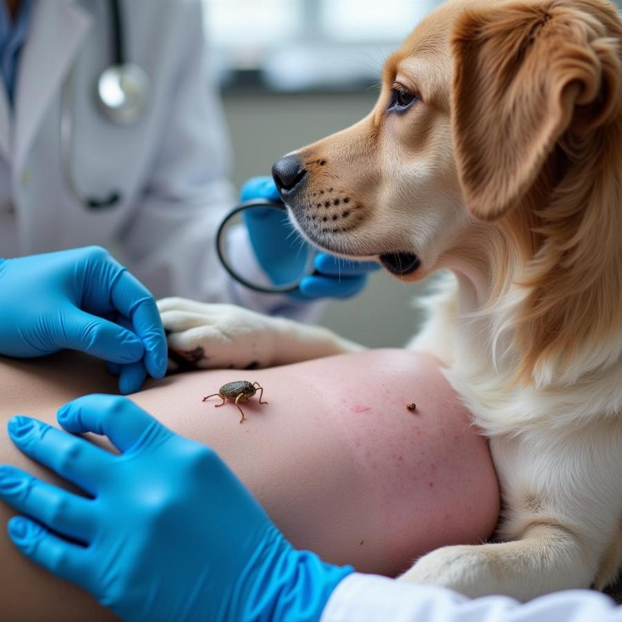 Veterinarian Examining Dog's Skin