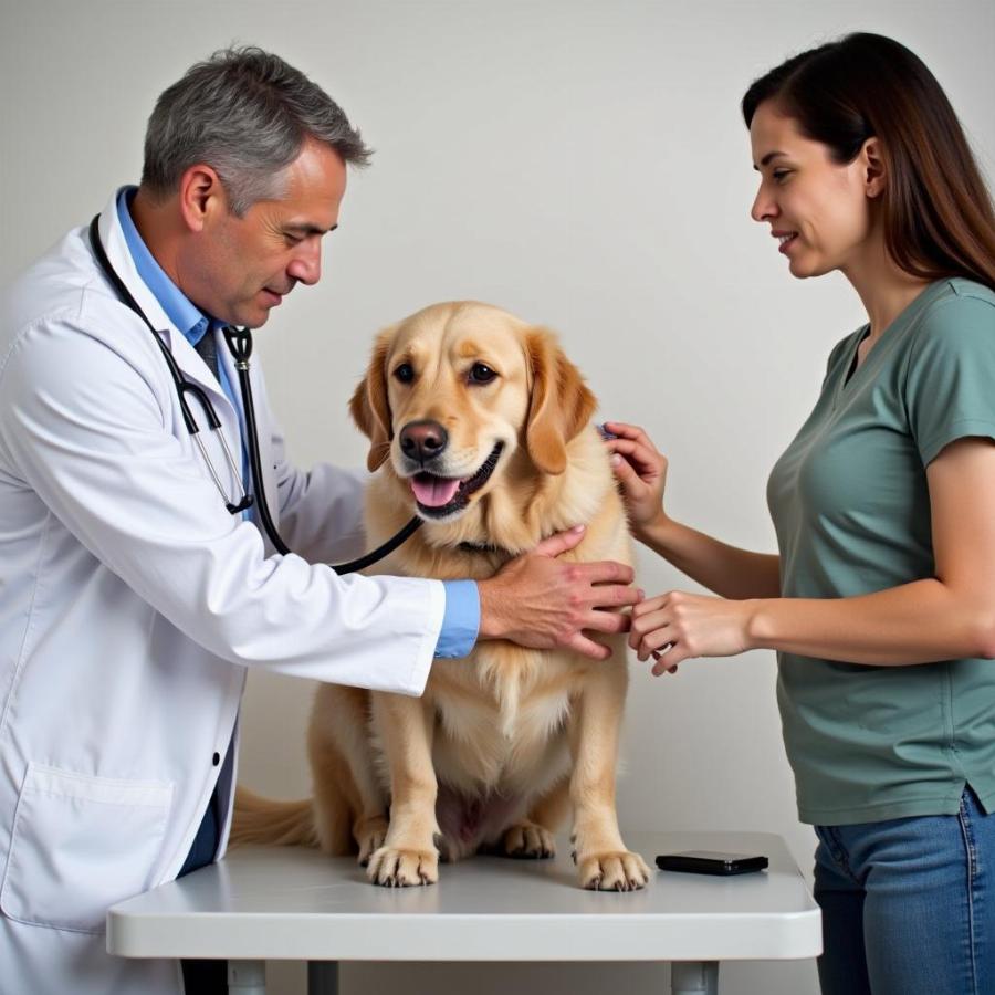 Veterinarian examining a dog