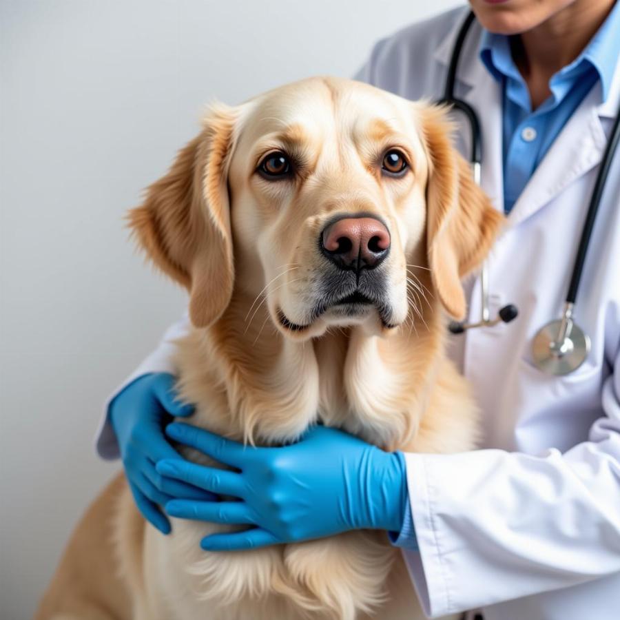 Veterinarian examining a dog