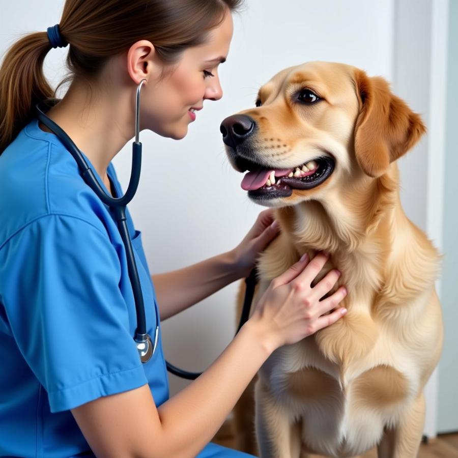 Veterinarian examining a dog