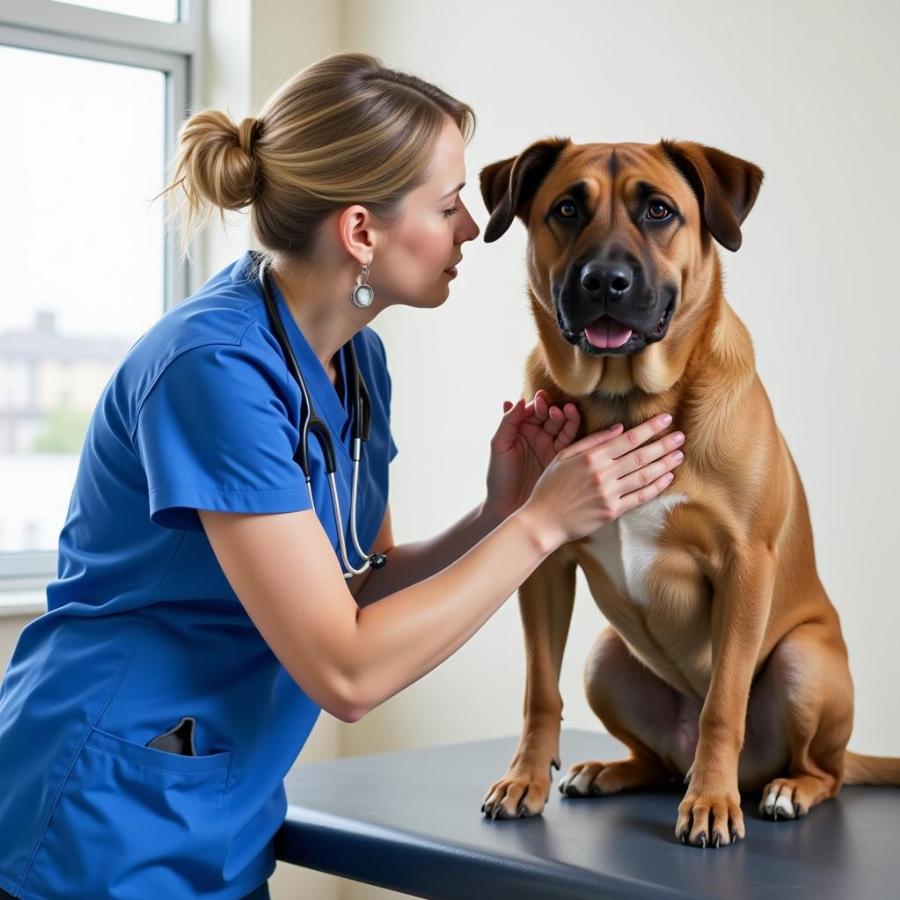 Veterinarian examining a dog