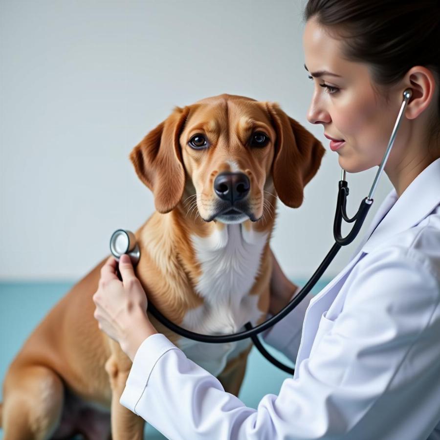 Veterinarian Examining a Dog for Potential Causes of Vomiting