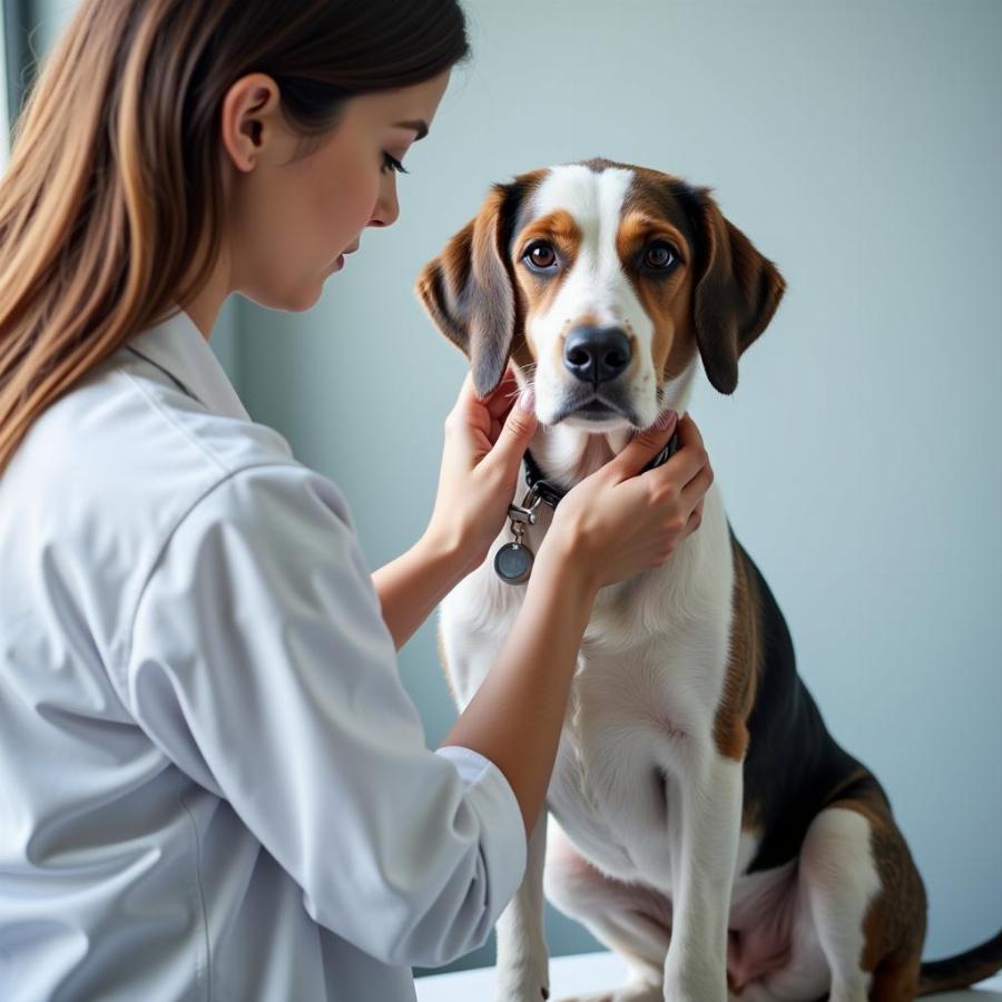 Veterinarian examining a dog