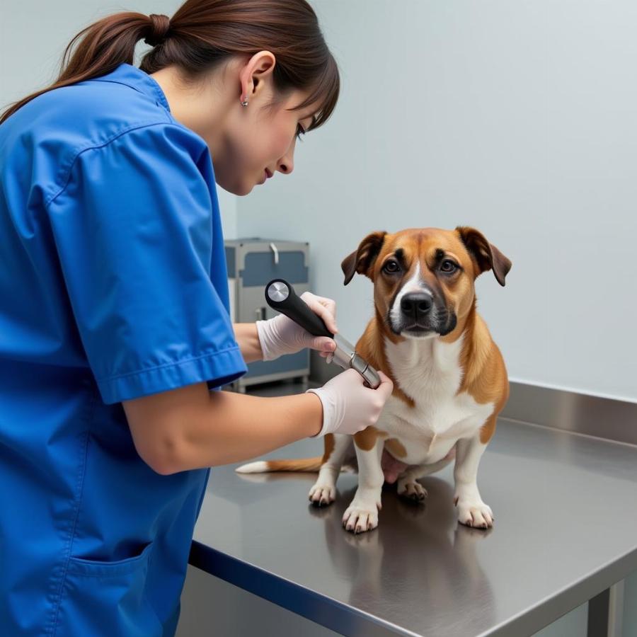 Veterinarian checking a dog's platelet count