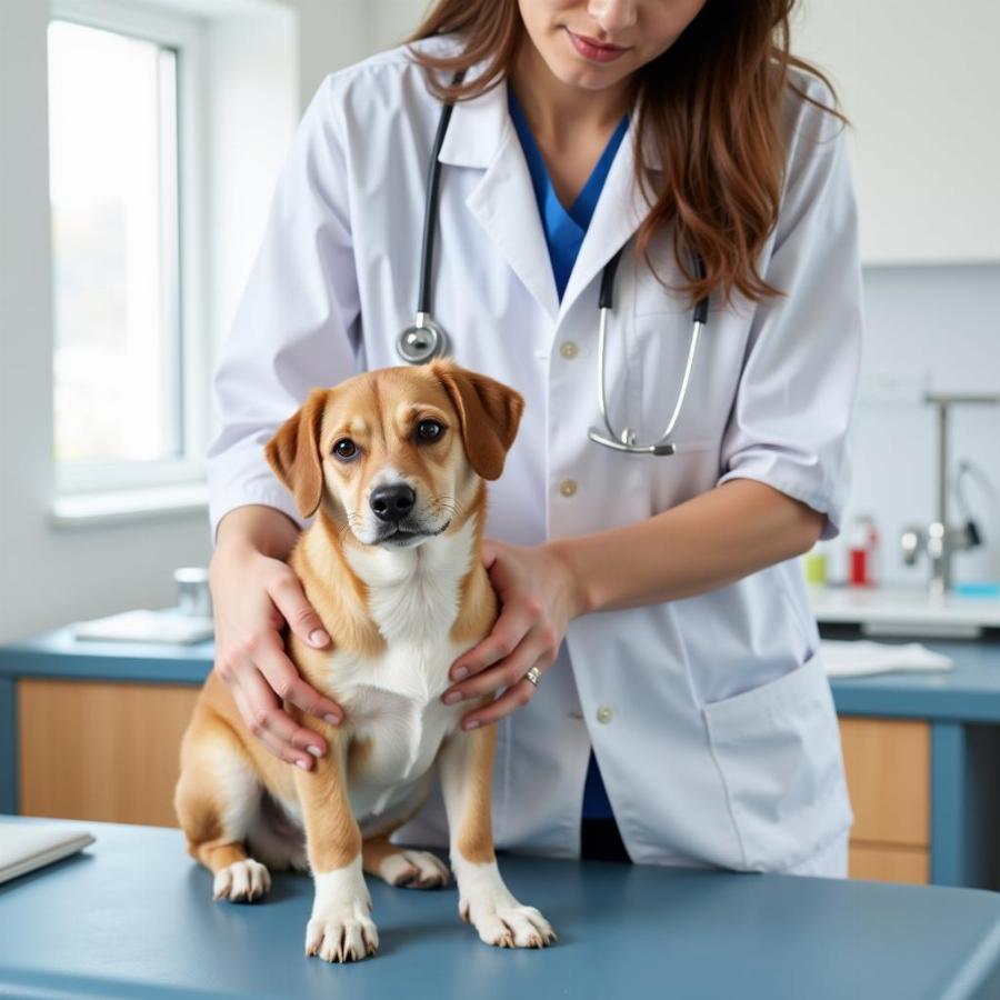 Veterinarian examining a dog