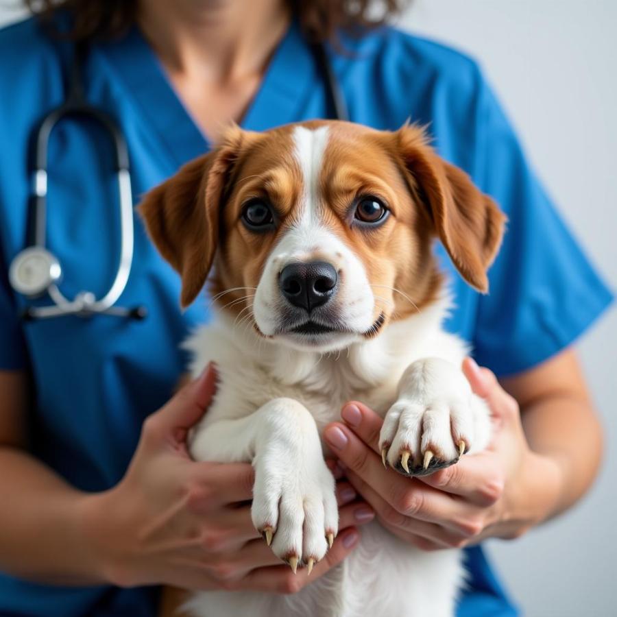 Veterinarian Examining a Dog for Pain