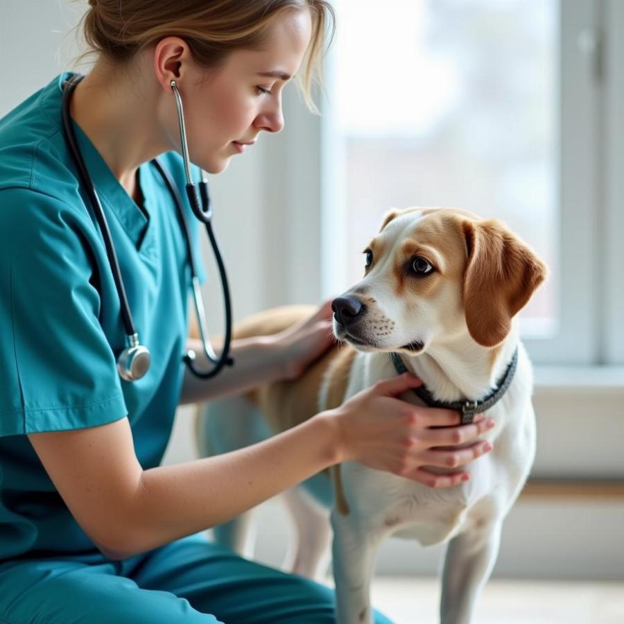 Veterinarian Examining Dog for Heartworm