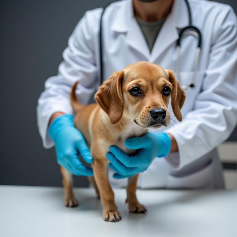 Veterinarian Examining a Dog for Parvovirus