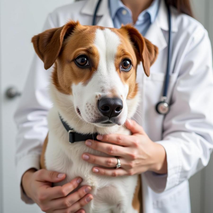 Veterinarian examining a dog