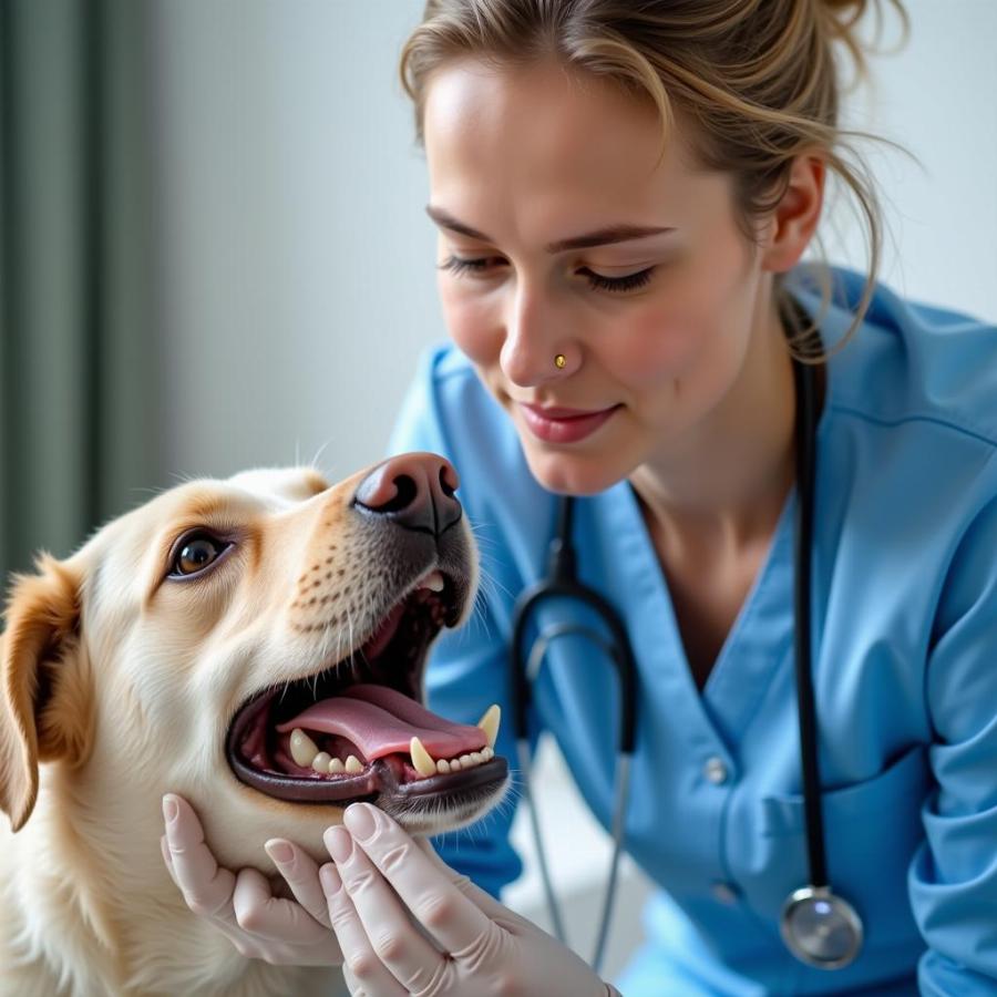 Veterinarian Examining a Dog's Mouth