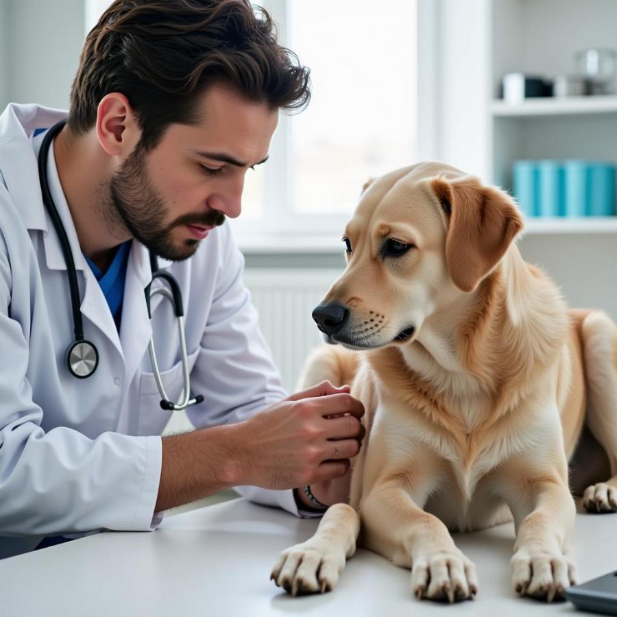 Veterinarian examining a dog