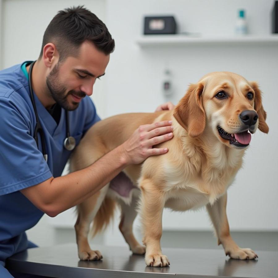 Veterinarian examining a dog for parasites