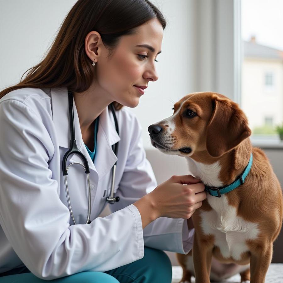 Veterinarian Examining a Dog for Tics