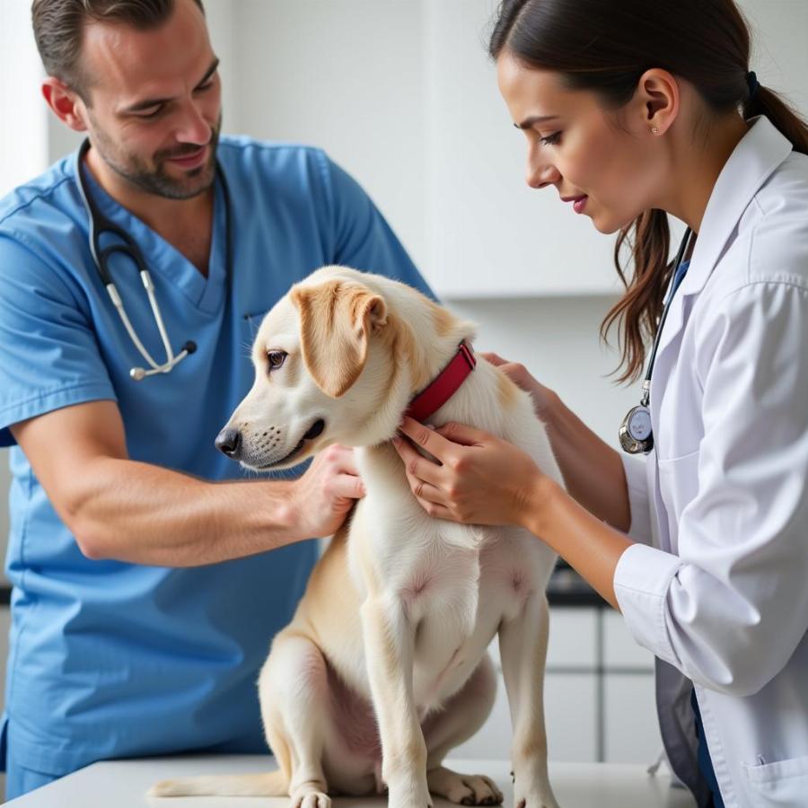 Veterinarian Examining a Dog for High Globulin Causes