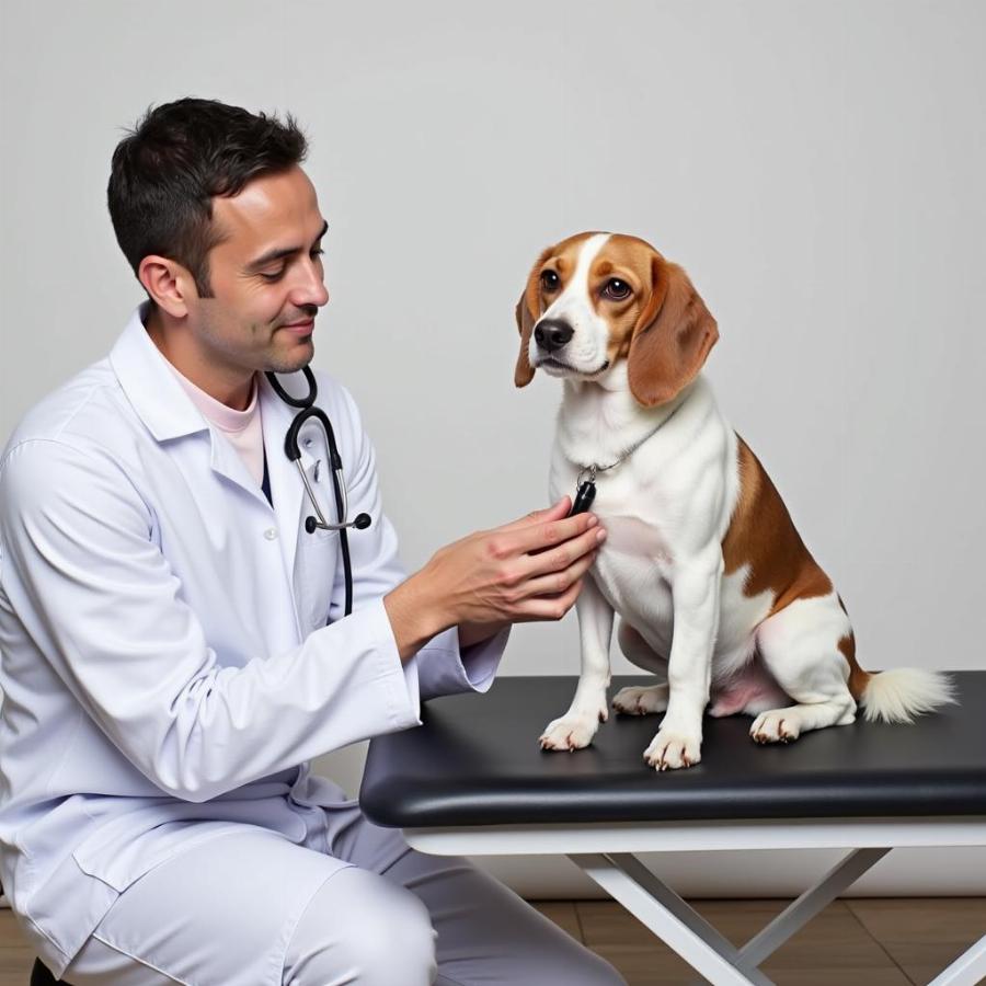 Veterinarian examining a dog