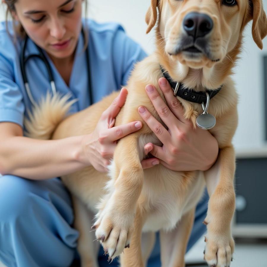 Veterinarian Examining Dog with Arthritis