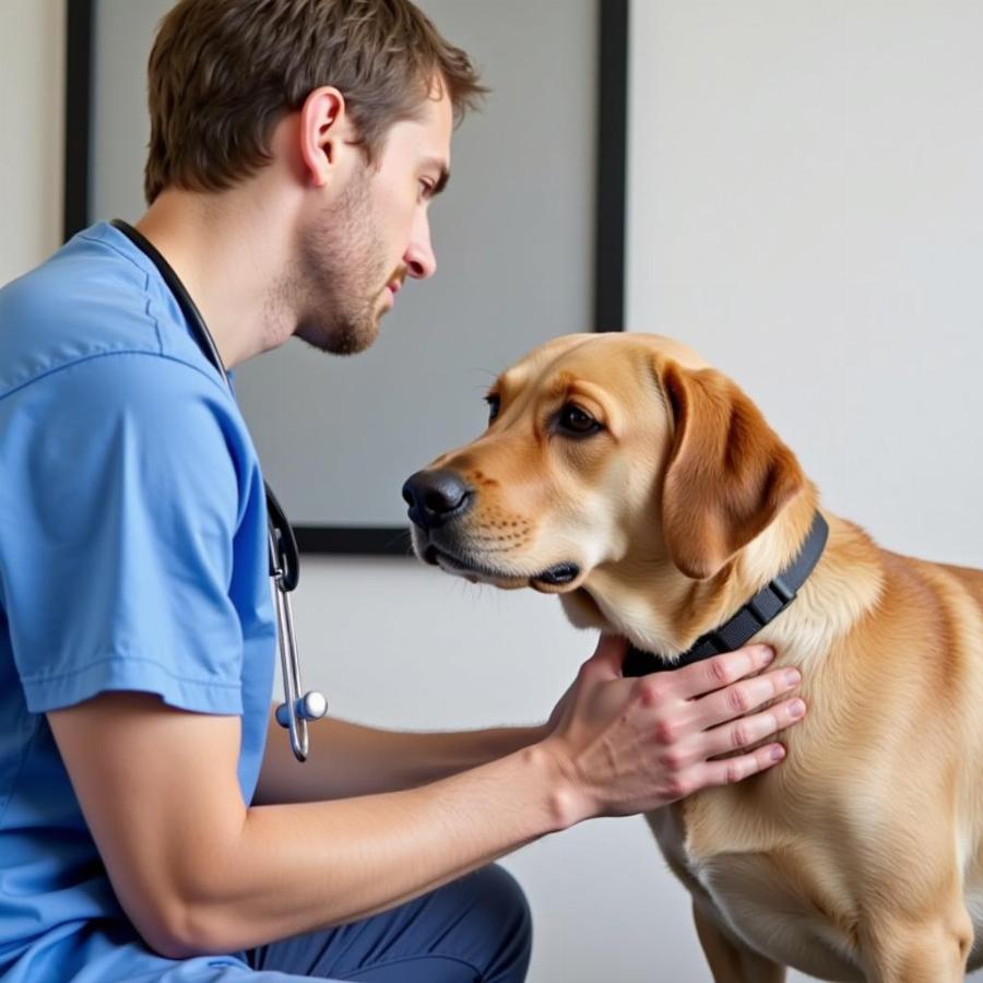 Veterinarian Examining Dog in Clinic